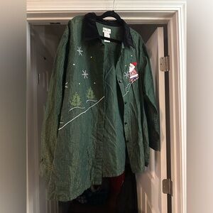 Bobbie Brooks Green Shirt with Santa Embroidery